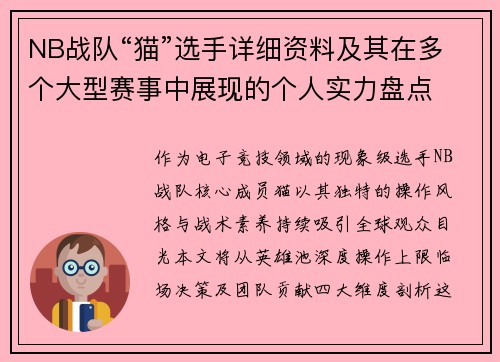 NB战队“猫”选手详细资料及其在多个大型赛事中展现的个人实力盘点